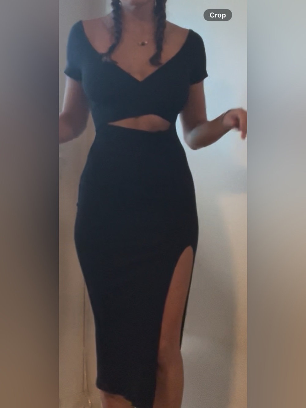 One-Shoulder Black Cutout Midi Dress with Side Slit